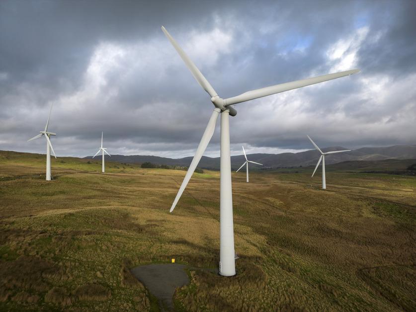 Wind turbines on a cloudy day